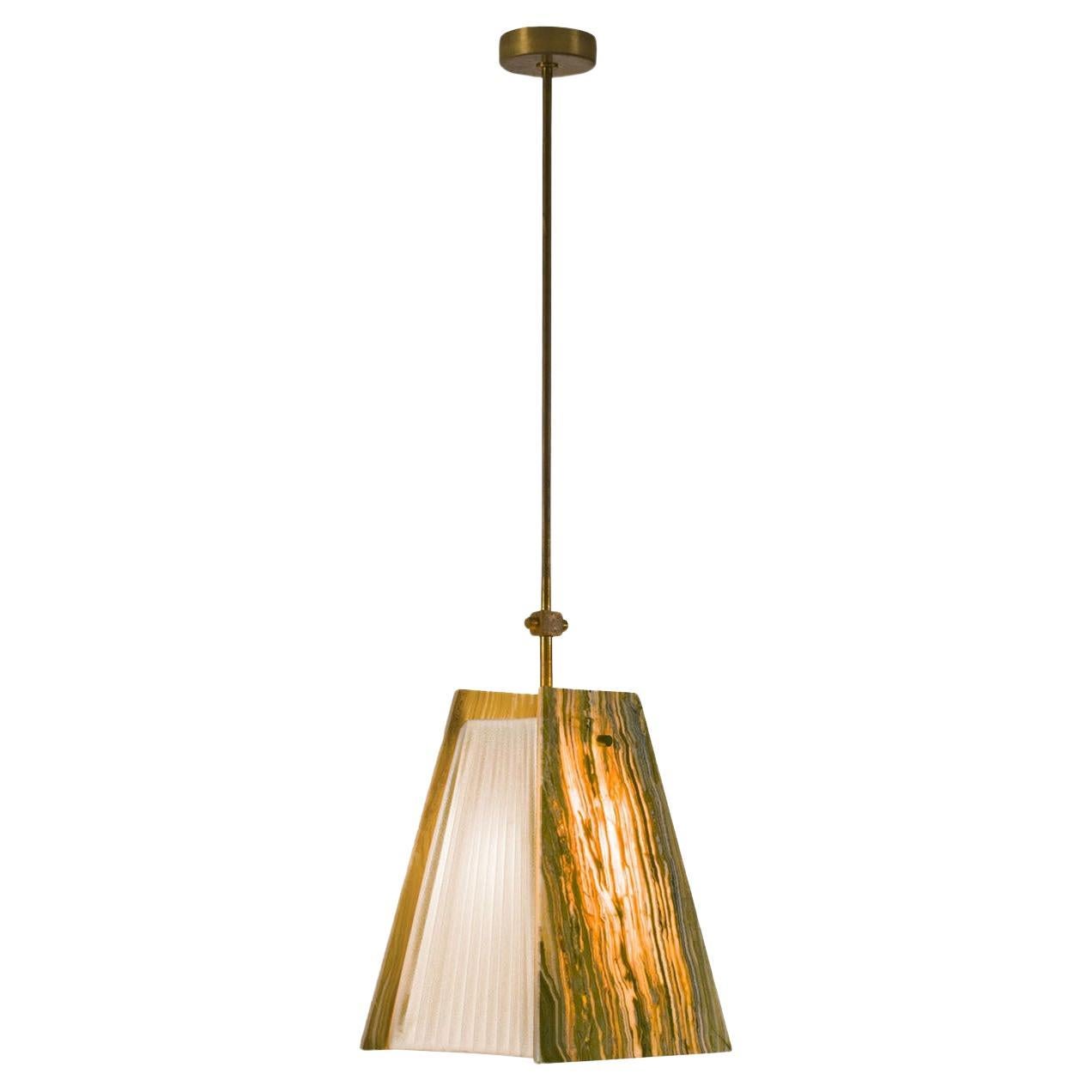 Fairy Pleated Fabric and Marble Pendant Lamp by Lampex Italiana For Sale