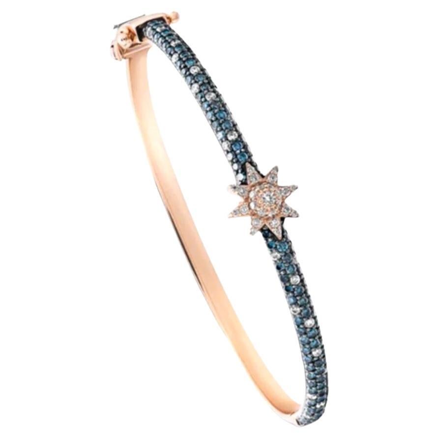 Ball Cut Fairy Star Blue and White Diamond 24k Gold Bangle For Sale