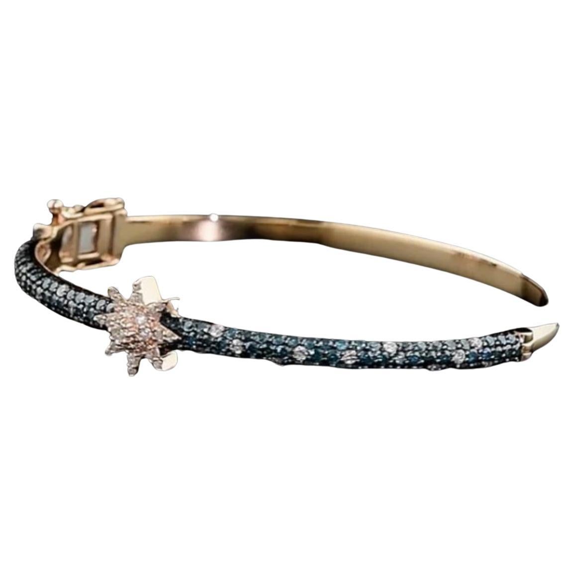 Brazalete de oro de 24 quilates con estrella de hadas azul y diamante blanco