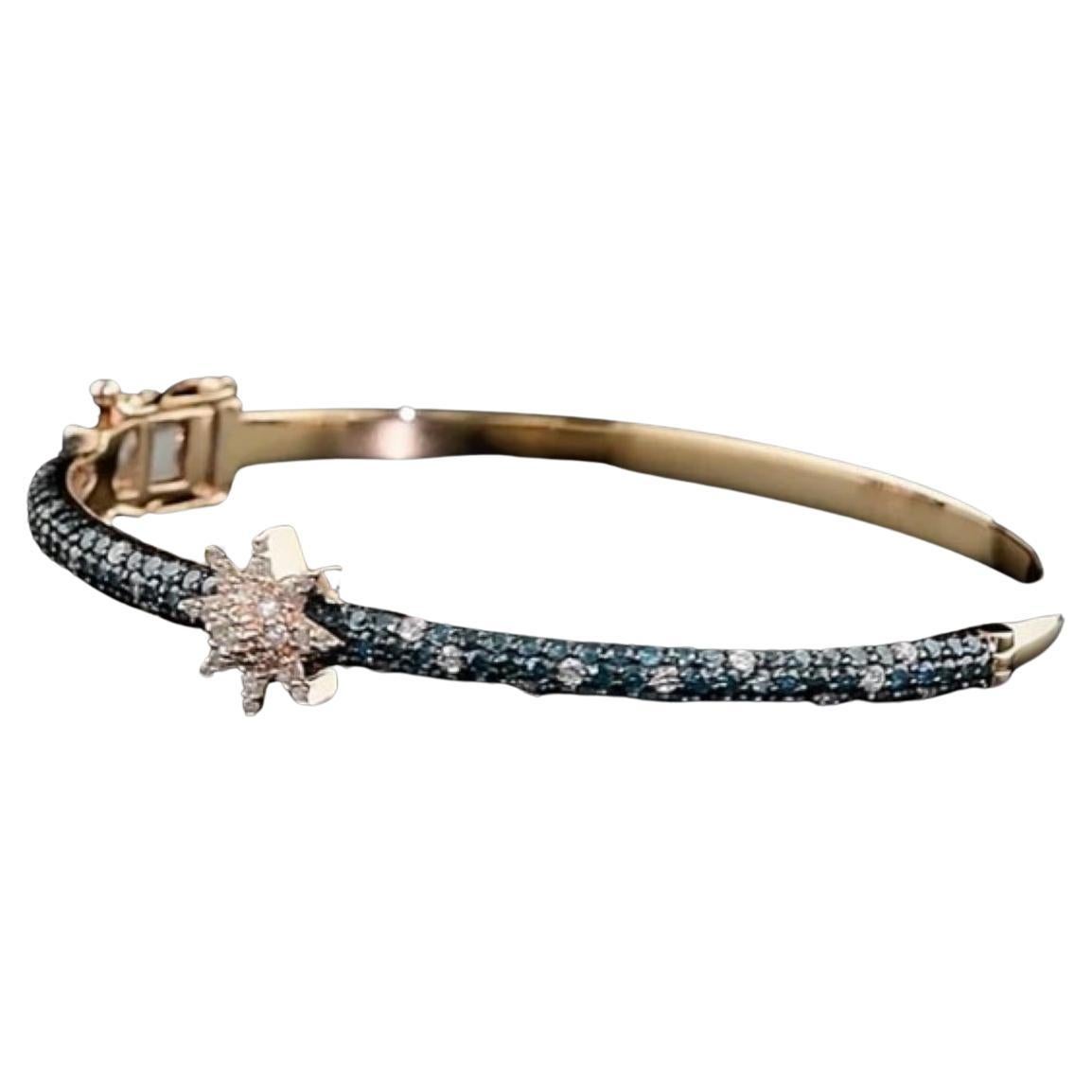 Fairy Star Blue and White Diamond 24k Gold Bangle For Sale