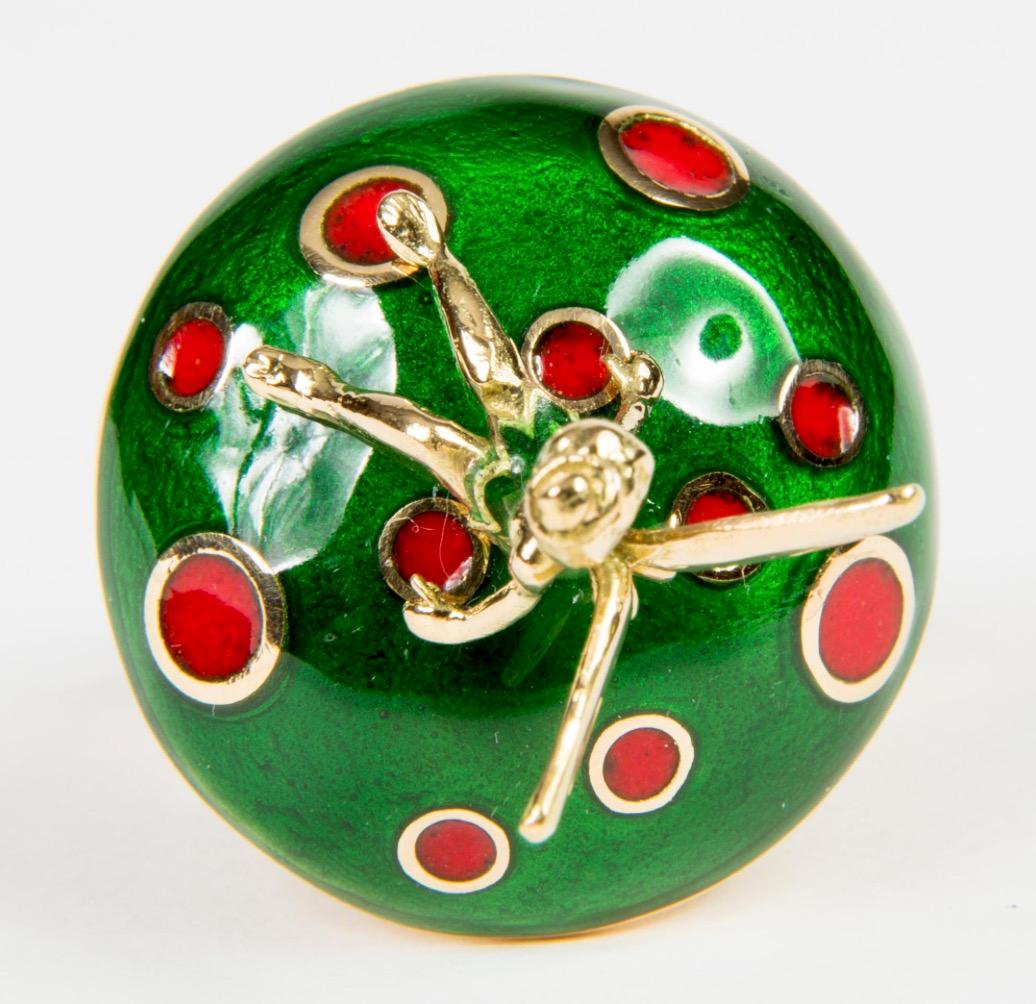 Fairy Tale Red and Green Enamel 18 Karat Yellow Gold Cocktail Ring For Sale 4