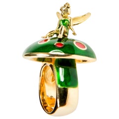 Fairy Tale Red and Green Enamel Cocktail Ring in 18 Karat Yellow Gold
