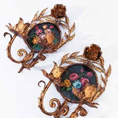 Fairy Tale style gilt wrought iron wall lights by Ferro Art, Spain, 1940s