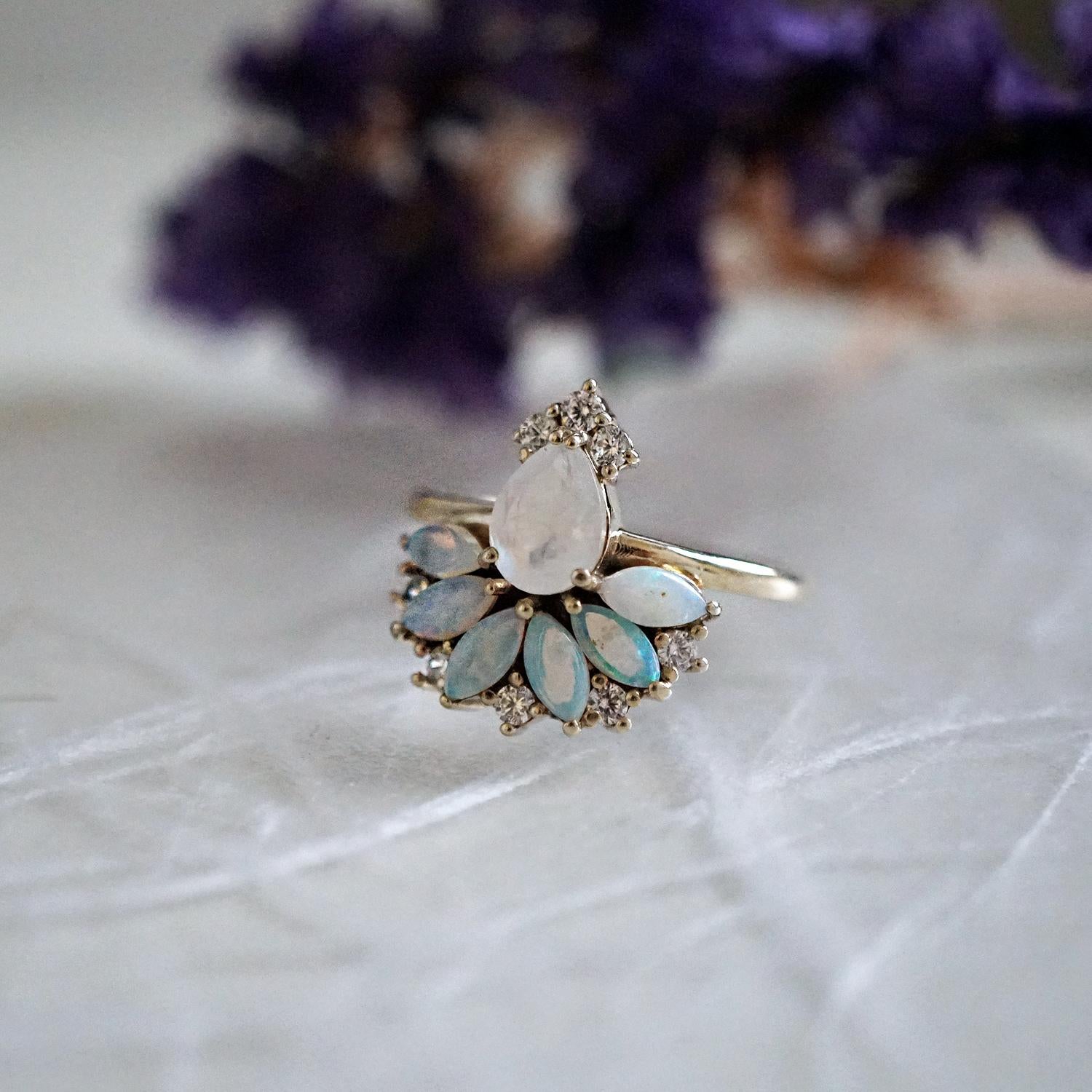 Women's Fairydust Opal Moonstone Diamond Ring For Sale