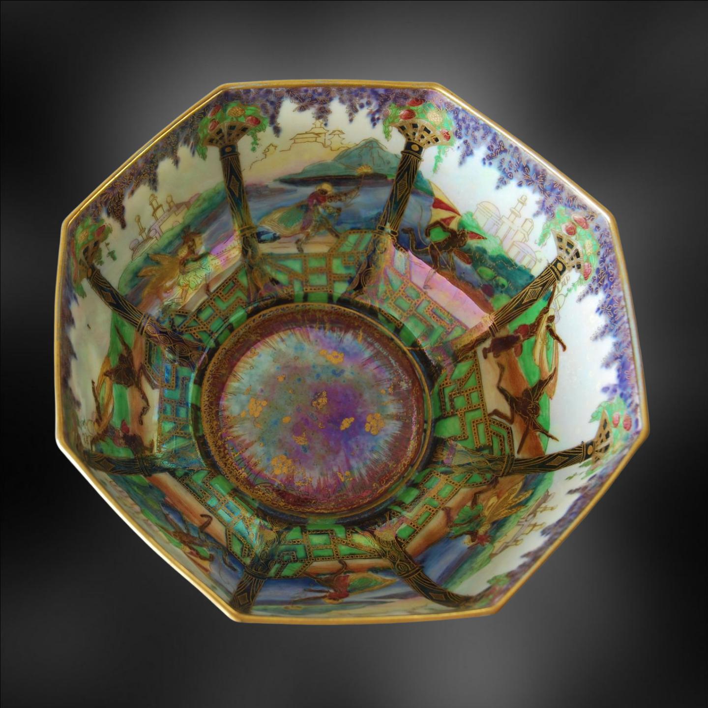 Porcelain Fairyland Lustre Bowl, Geisha Wedgwood, circa 1925 For Sale