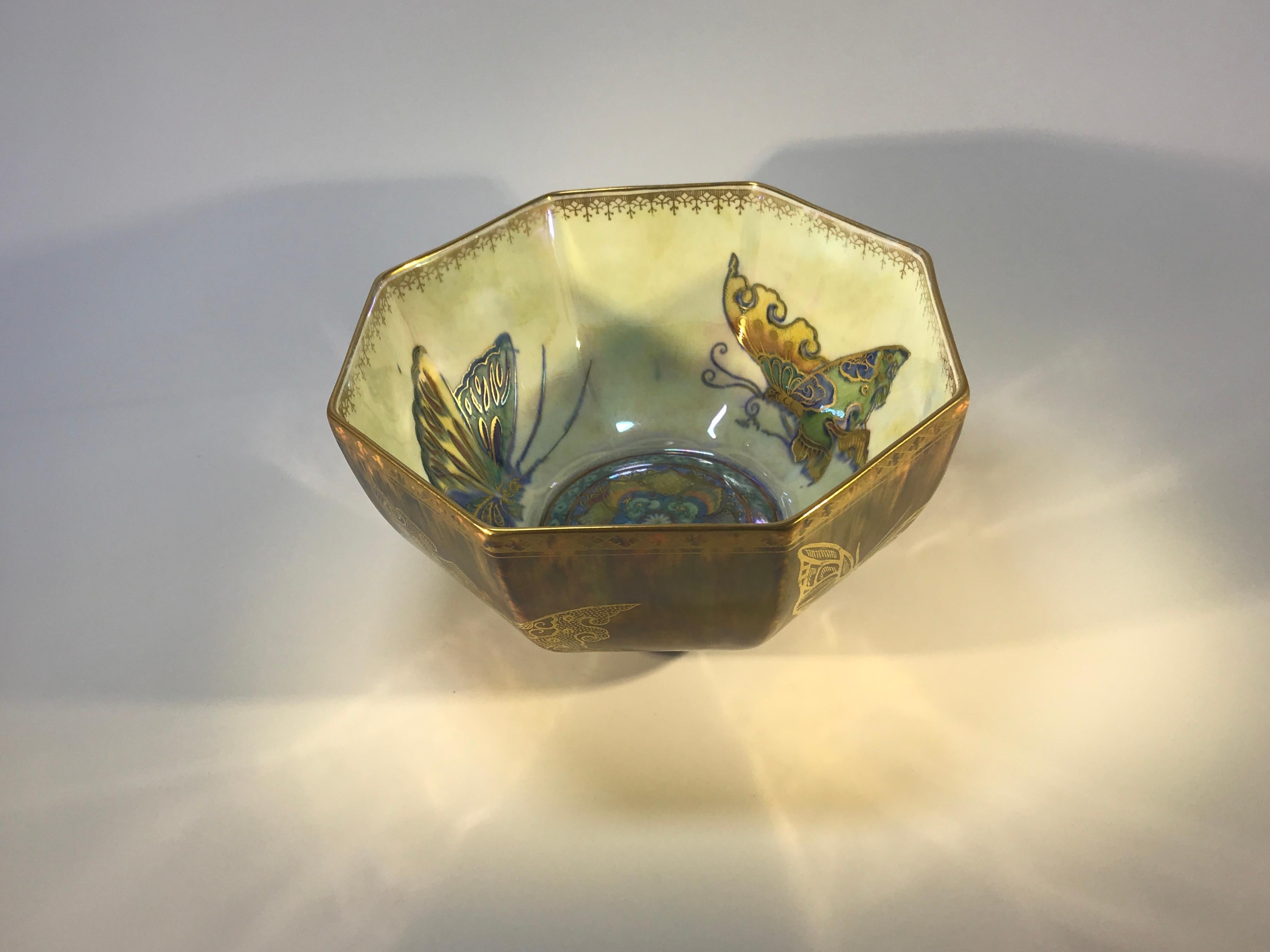 Art Deco Fairyland Lustre Butterfly Octagonal Bowl Daisy Makeig-Jones Wedgwood Deco, 1925