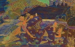 Fairyland Lustre Plaque 'Picnic' by River, Wedgwood, circa 1925