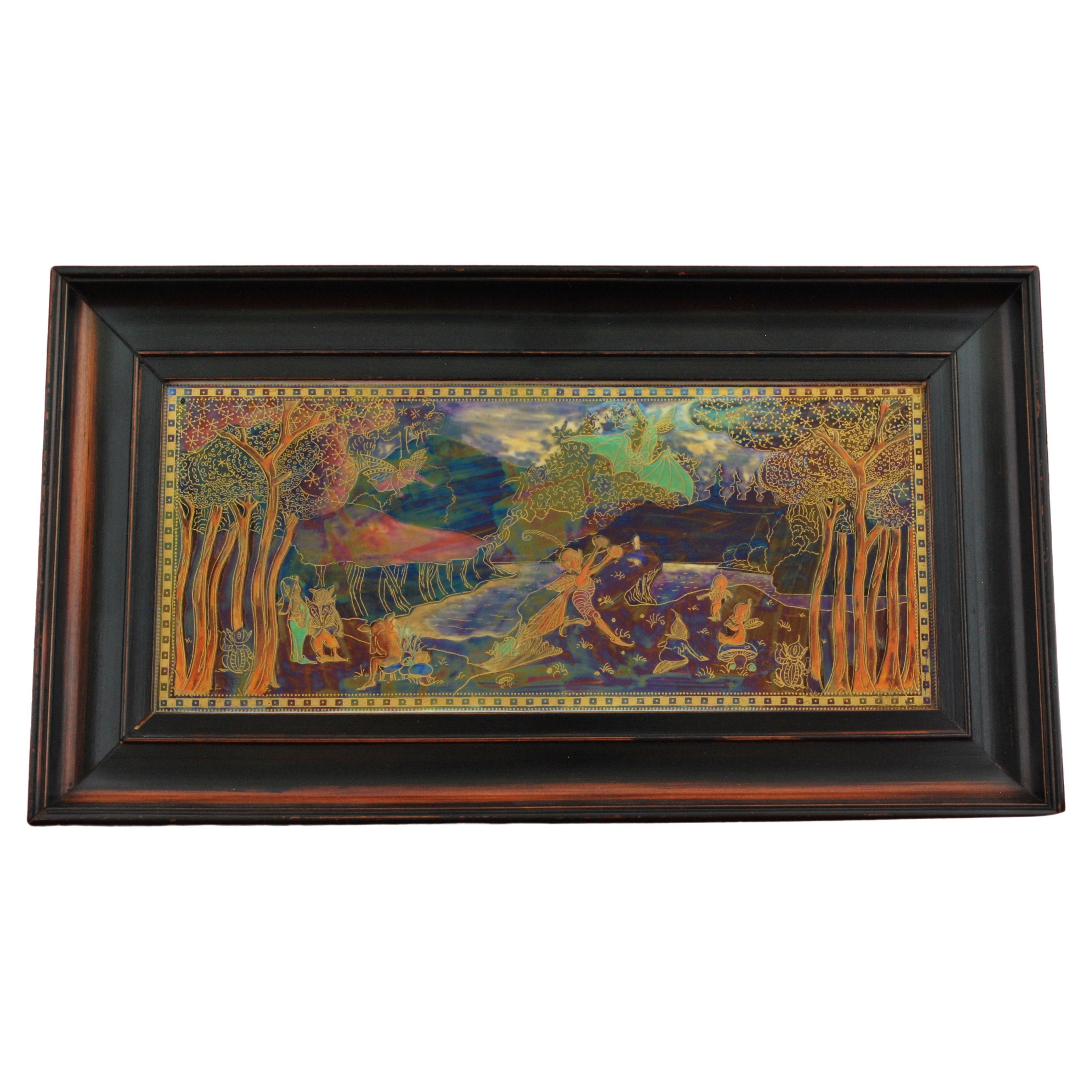 Fairyland Lustre Plaque 'Picnic' by River, Wedgwood, circa 1925 For Sale