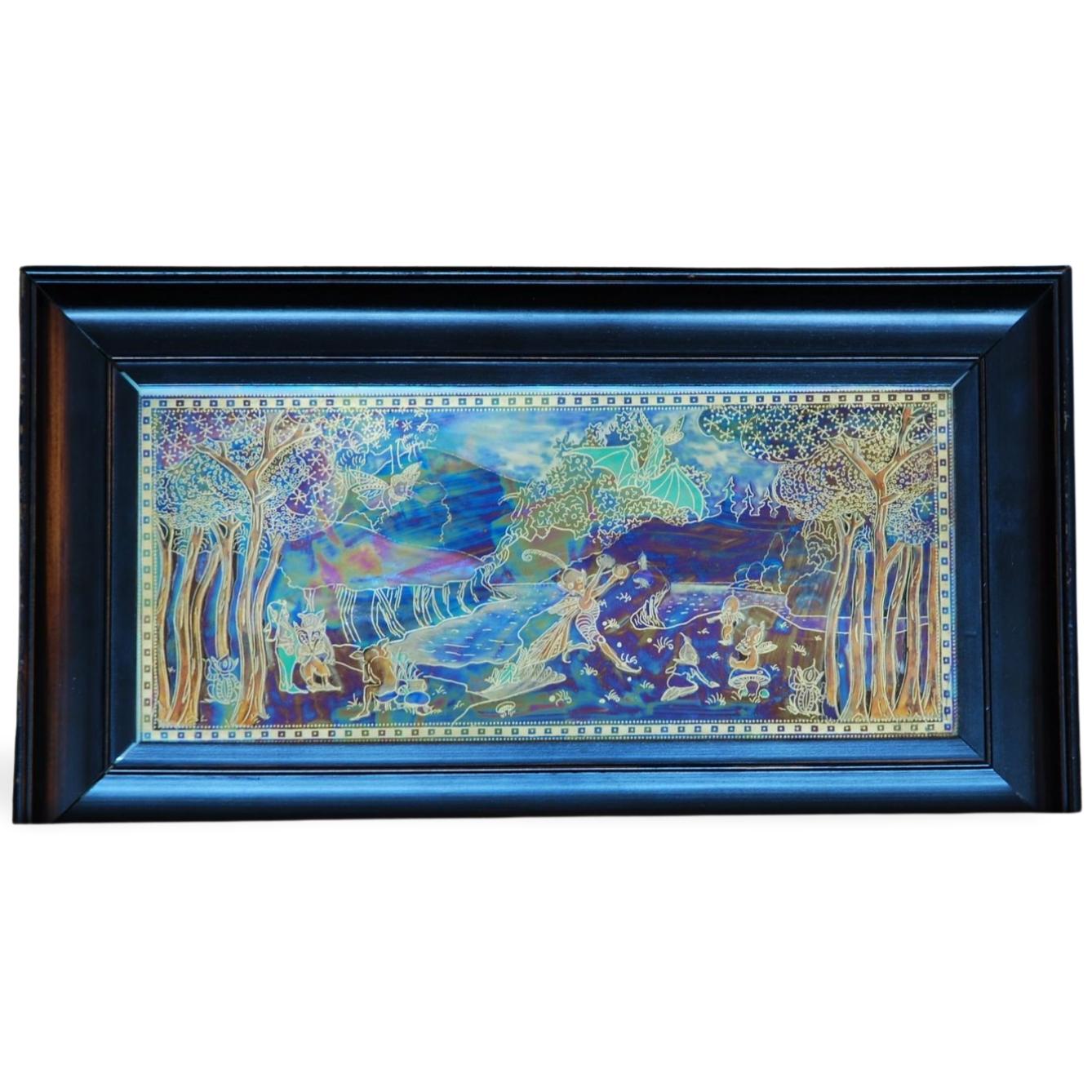 Art Deco Fairyland Lustre Plaque 'Picnic' by River, Wedgwood, circa 1925 For Sale