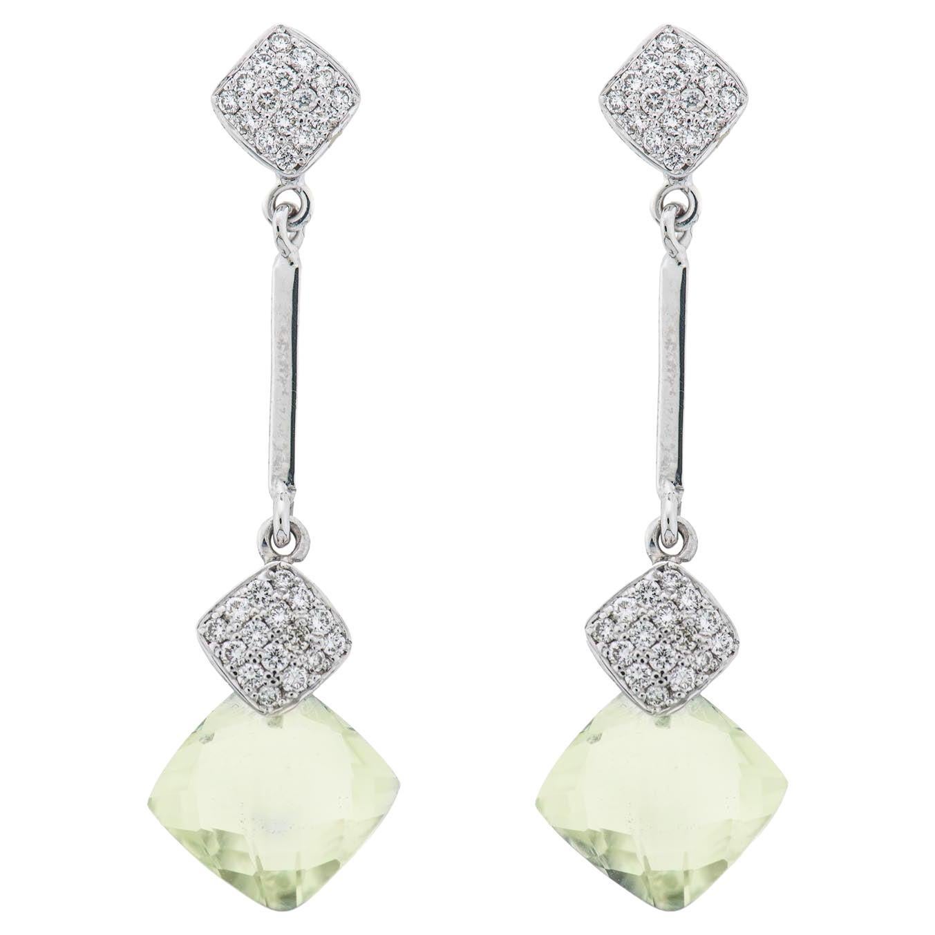 "Fairytale" Earrings in 18k White Gold, Brilliants 
Green Amethyst For Sale
