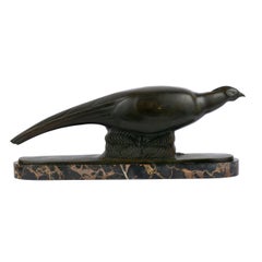 Sculpture en bronze Art Déco française Faisan Argente de Raoul Lamourdedieu