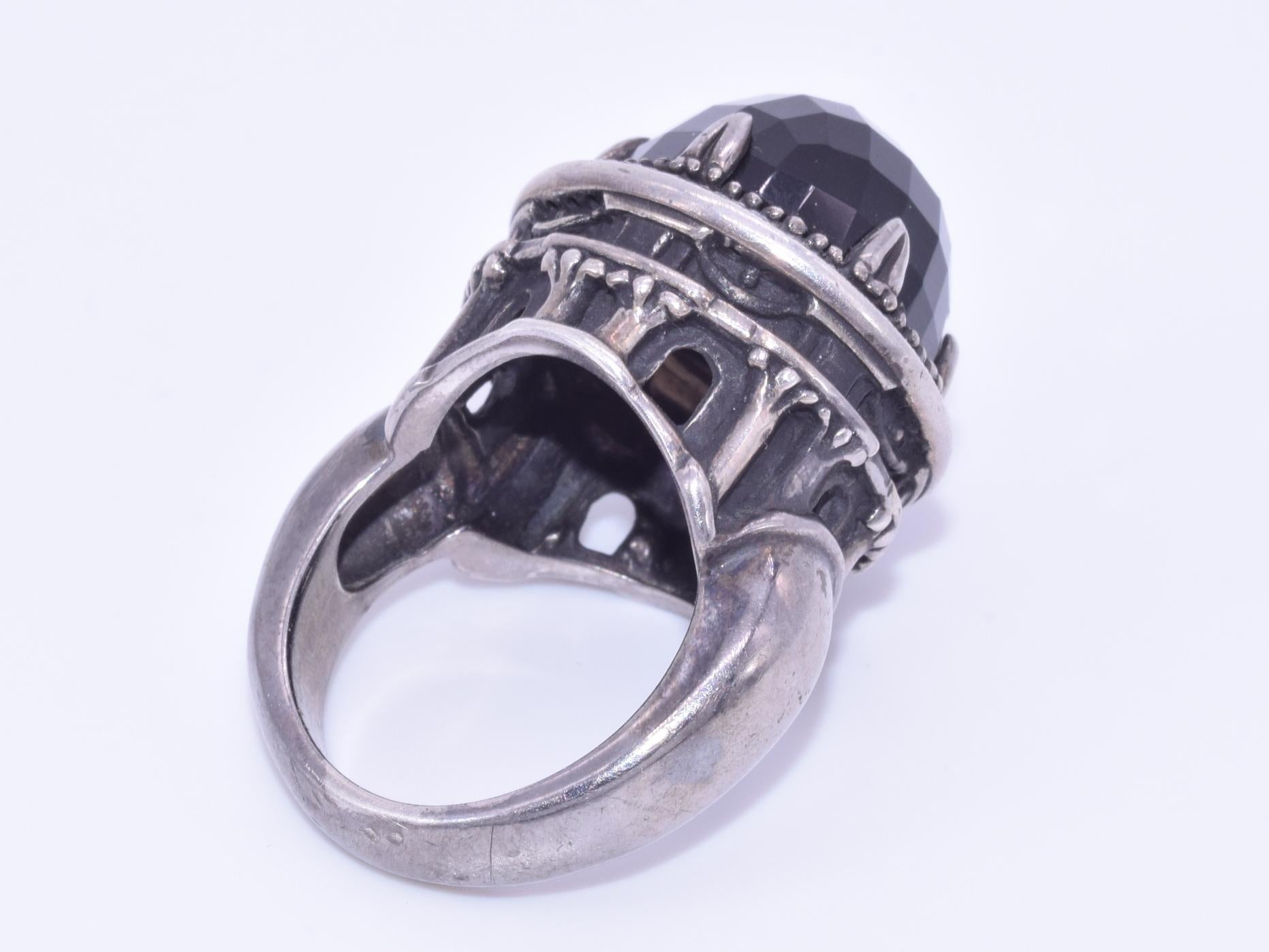 Faith Ann Kiely IX Corinthium Dome Ring in Blackened Silver, Onyx and Diamonds In Good Condition In New York, NY