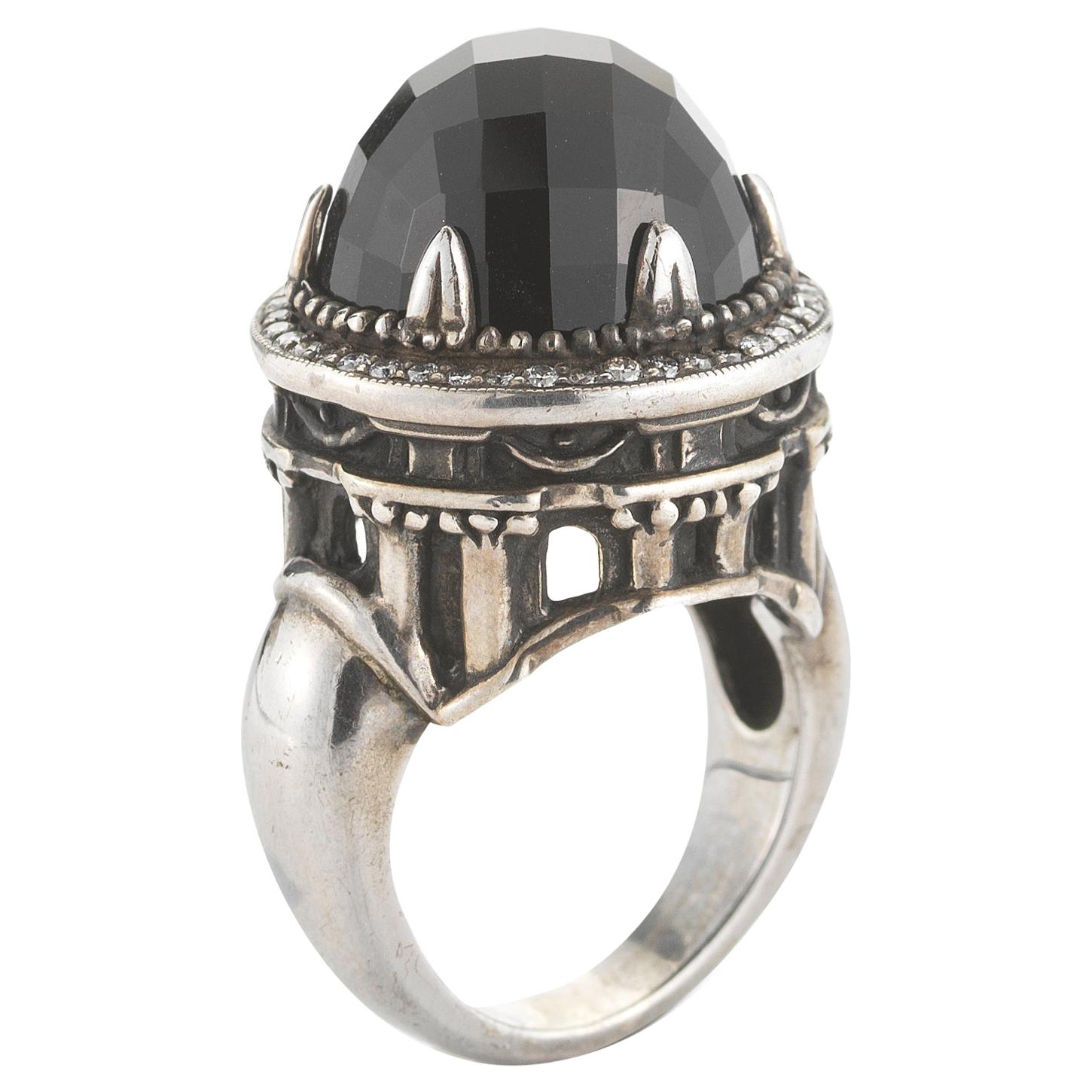 Faith Ann Kiely IX Corinthium Dome Ring in Blackened Silver, Onyx and Diamonds