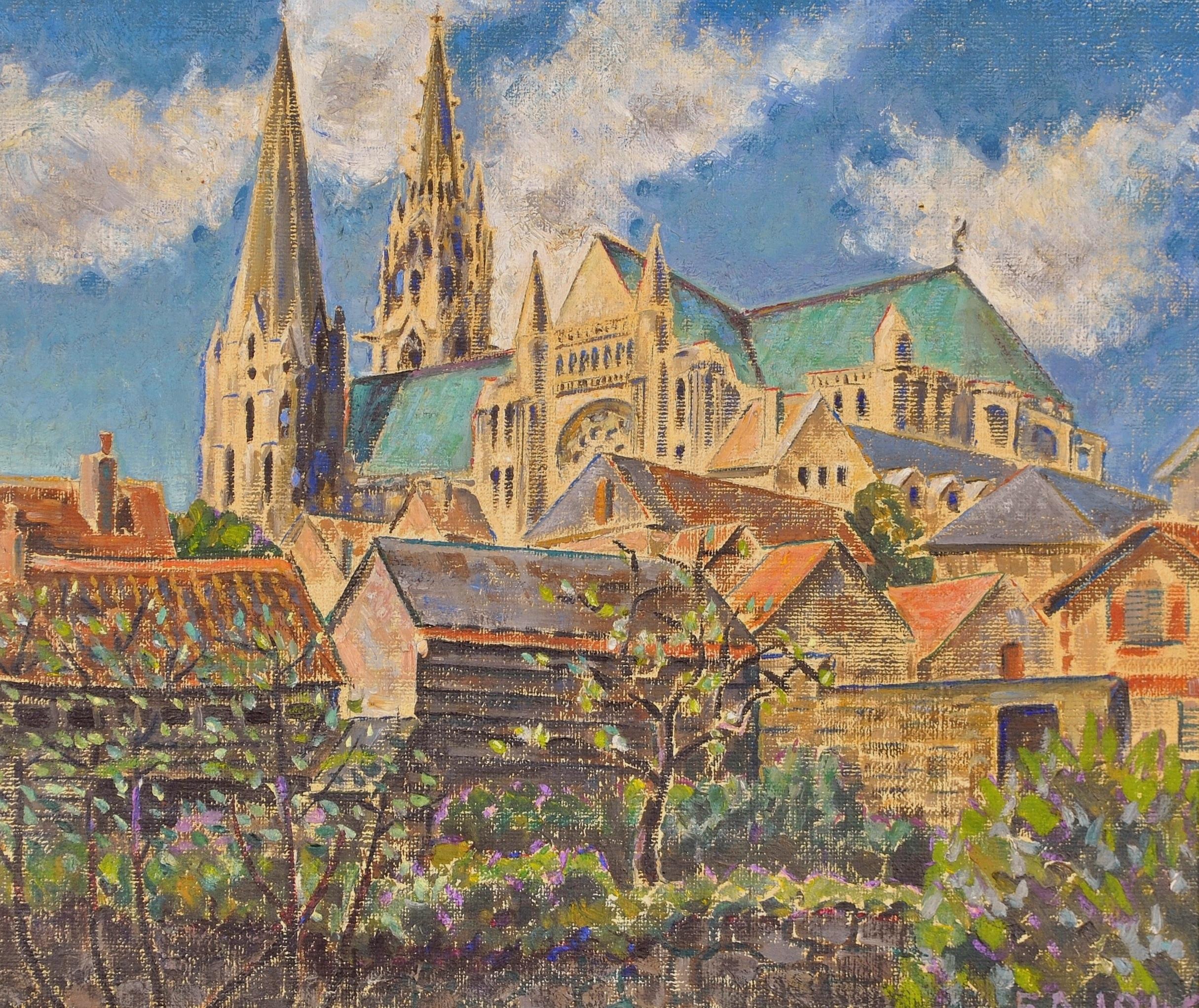 A beautiful signed and dated 1940 impressionist oil on canvas depicting the city Chartres in northern France with it's famous cathedral, by Faith Ashford.

The work has a wonderful provenance, having been exhibited at the Royal Academy and