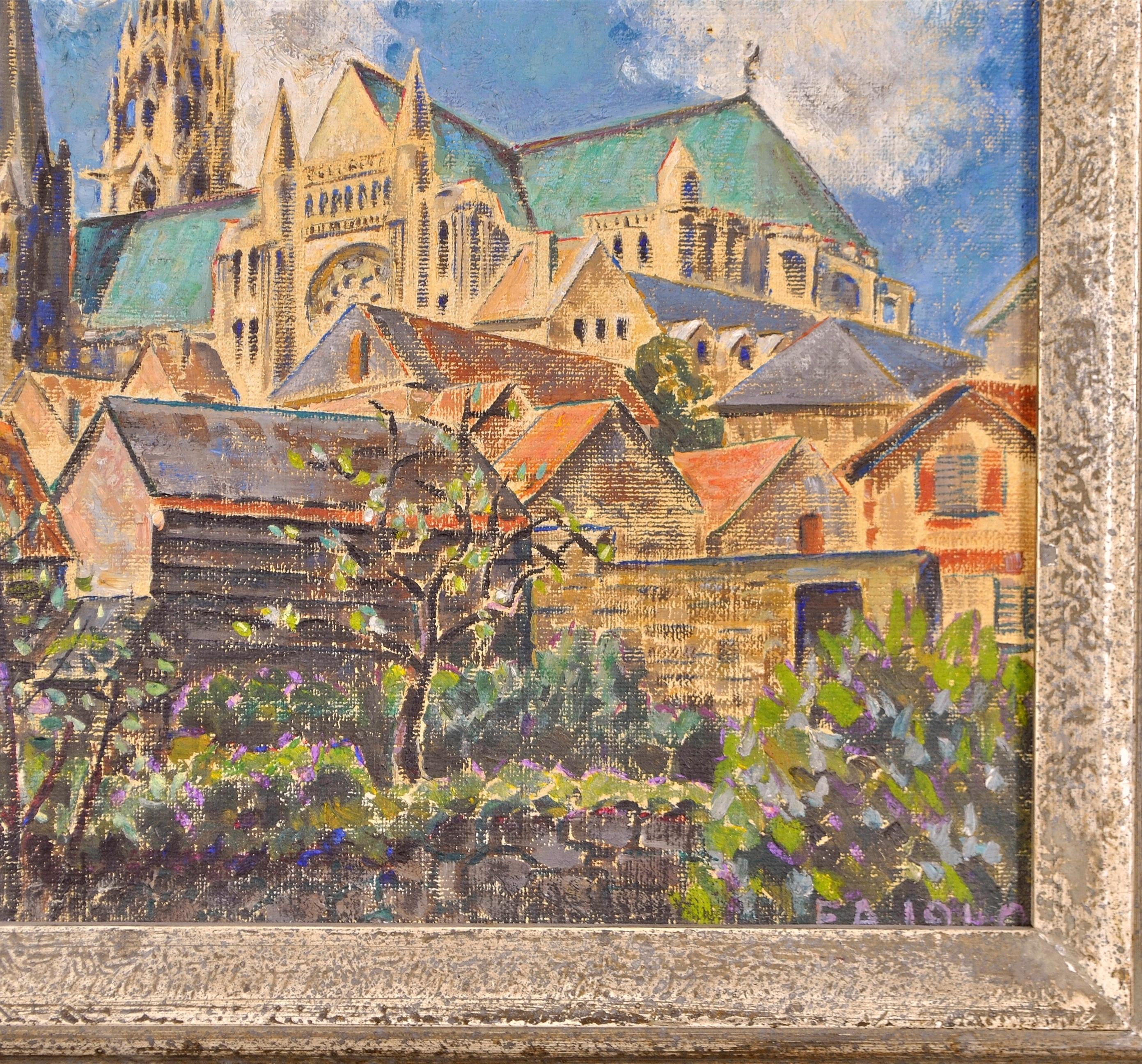Chartres - English Impressionist France Town Landscape Oil on Canvas Painting For Sale 3