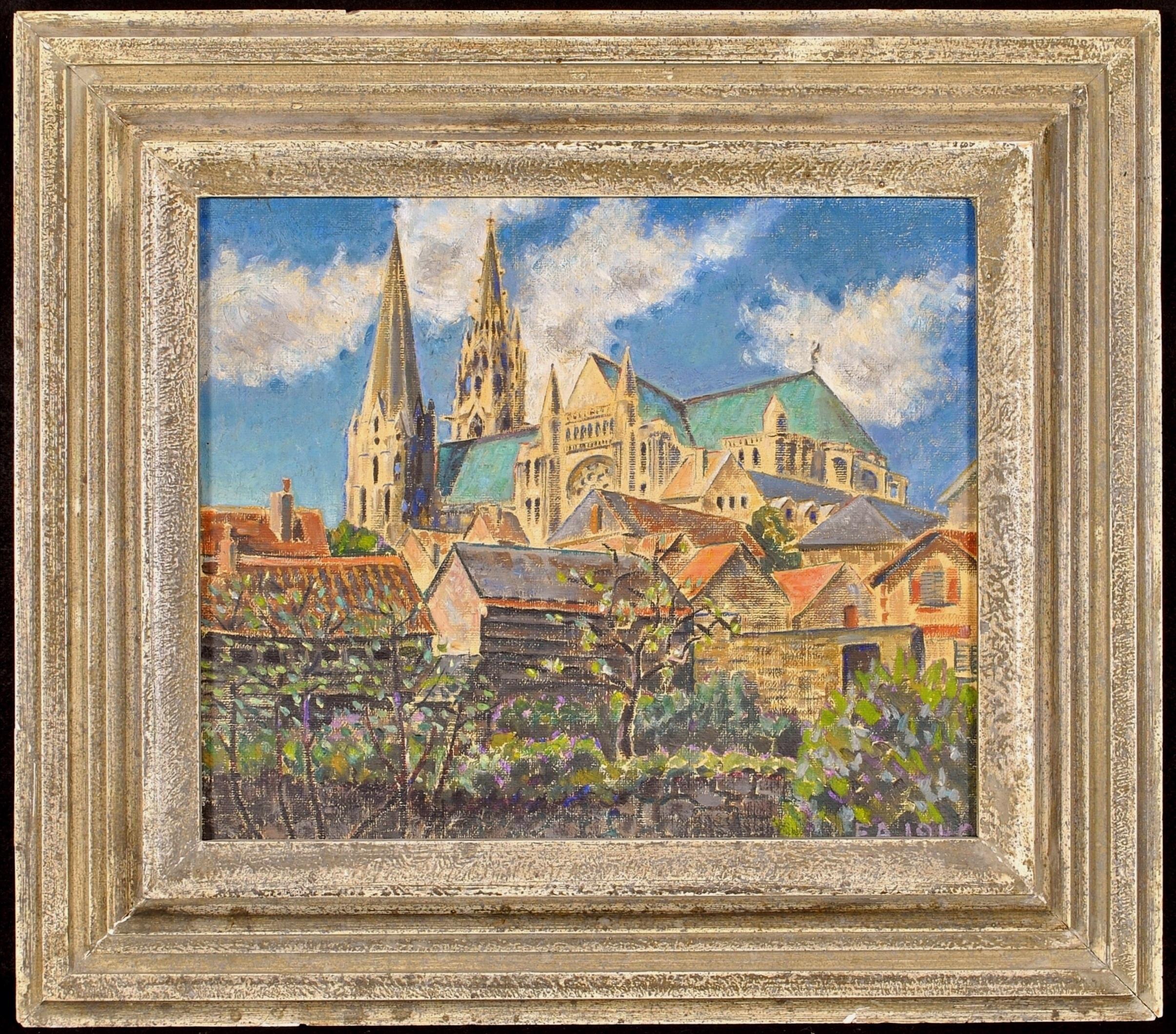 Chartres - English Impressionist France Town Landscape Oil on Canvas Painting
