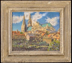 Vintage Chartres - English Impressionist France Town Landscape Oil on Canvas Painting
