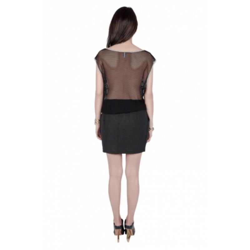 Nero Faith Connexion Abstract Print Jersey Mesh Back Sleeveless Tank Dress M in vendita