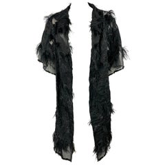 Faith Connexion Black Mesh Lace and Feather Evening Cover Up Coat Jacket