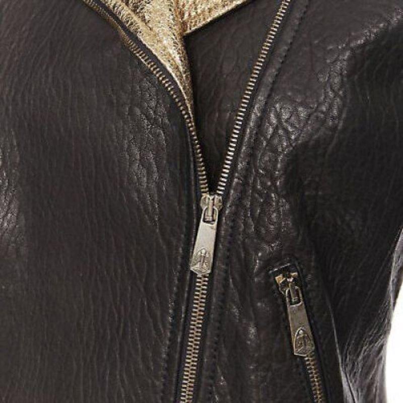 FAITH CONNEXION black pebble leather metallic gold back moto biker jacket FR38 S For Sale 5