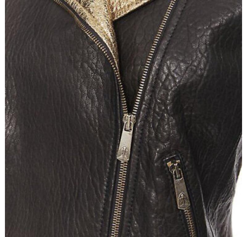 FAITH CONNEXION black pebble leather metallic gold back moto biker jacket FR38 S For Sale 5