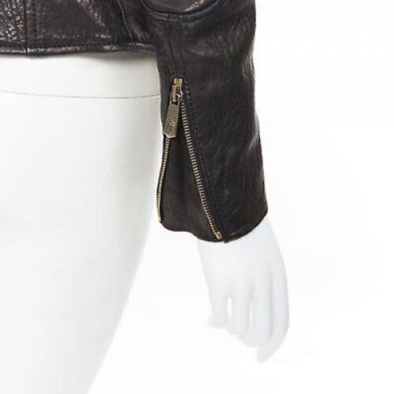 FAITH CONNEXION black pebble leather metallic gold back moto biker jacket FR38 S For Sale 6