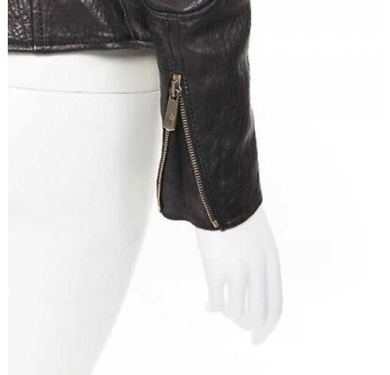 FAITH CONNEXION black pebble leather metallic gold back moto biker jacket FR38 S For Sale 6