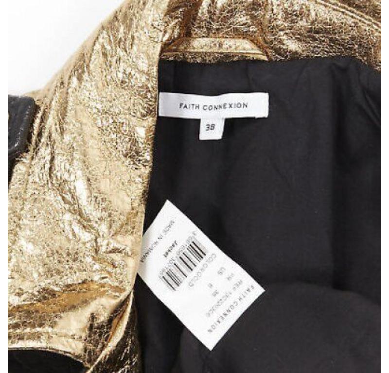 FAITH CONNEXION black pebble leather metallic gold back moto biker jacket FR38 S For Sale 7