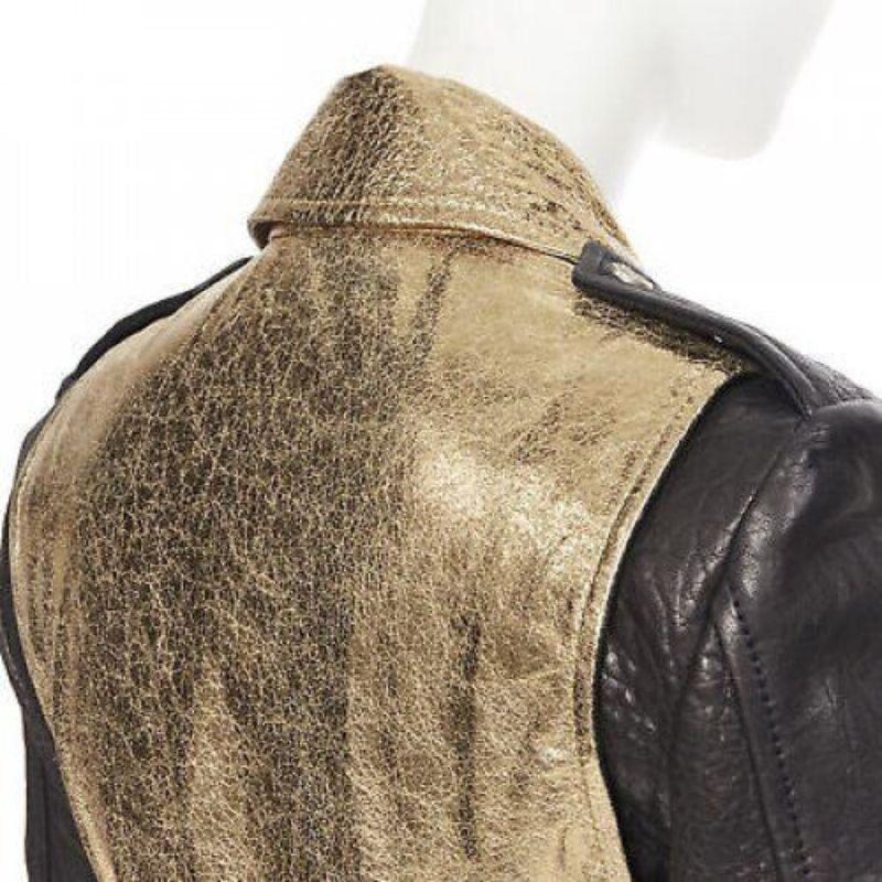 FAITH CONNEXION black pebble leather metallic gold back moto biker jacket FR38 S
Reference: CC/ZHYU00311
Brand: Faith Connexion
Material: Leather
Color: Black, Gold
Pattern: Solid
Closure: Zip
Made in: Romania

CONDITION:
Condition: Excellent, this
