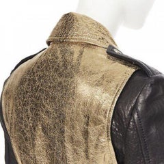FAITH CONNEXION black pebble leather metallic gold back moto biker jacket FR38 S