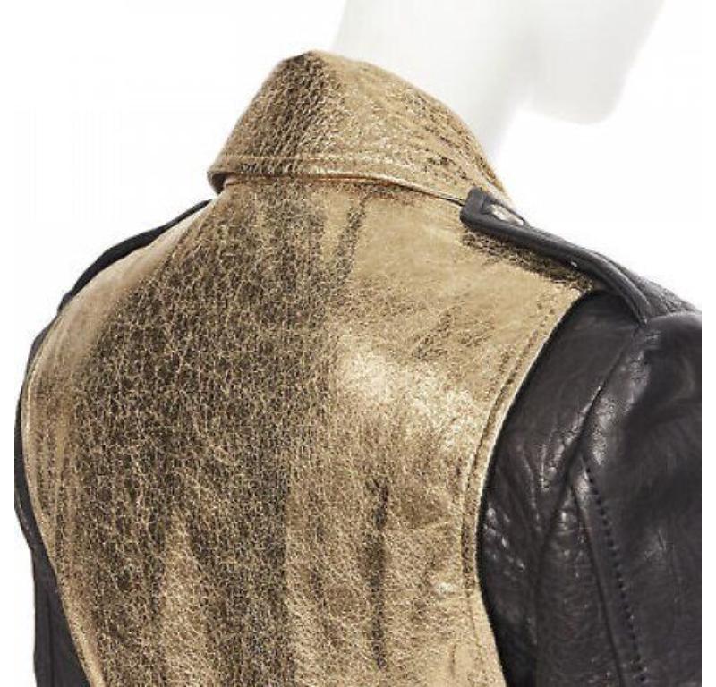 FAITH CONNEXION black pebble leather metallic gold back moto biker jacket FR38 S
Reference: CC/ZHYU00311
Brand: Faith Connexion
Material: Leather
Color: Black, Gold
Pattern: Solid
Closure: Zip
Made in: Romania

CONDITION:
Condition: Excellent, this