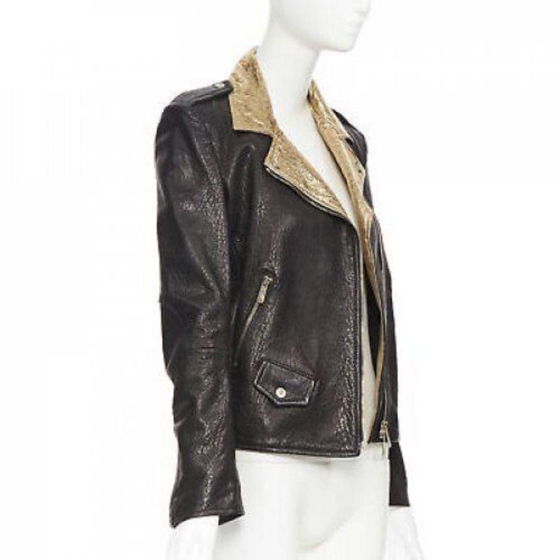 FAITH CONNEXION black pebble leather metallic gold back moto biker jacket FR38 S In Excellent Condition For Sale In Hong Kong, NT