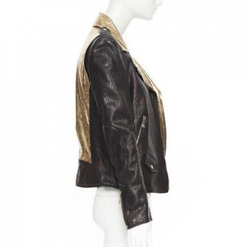 Women's FAITH CONNEXION black pebble leather metallic gold back moto biker jacket FR38 S For Sale