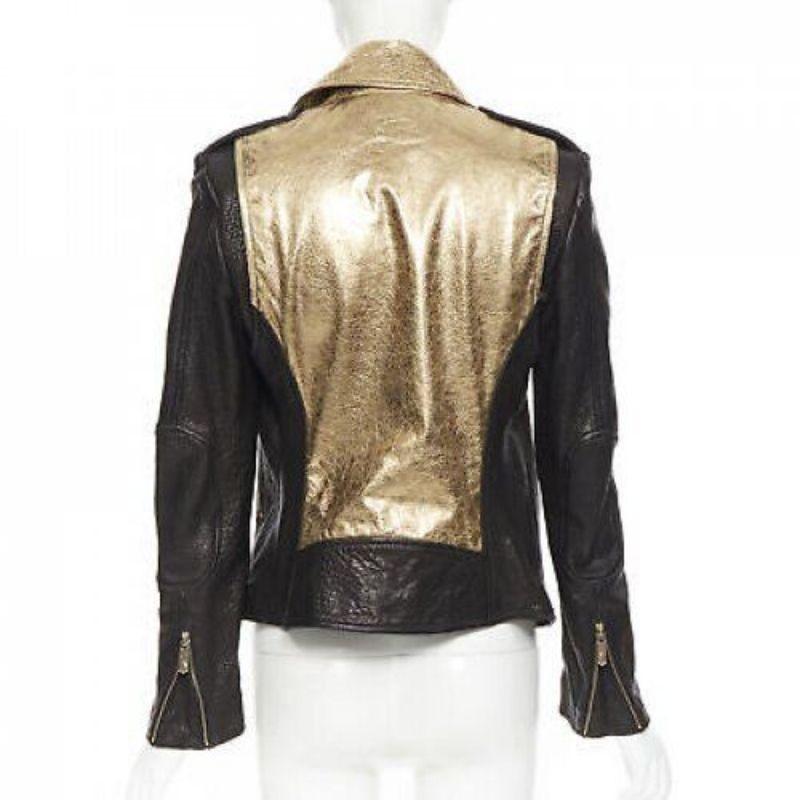 FAITH CONNEXION black pebble leather metallic gold back moto biker jacket FR38 S For Sale 1