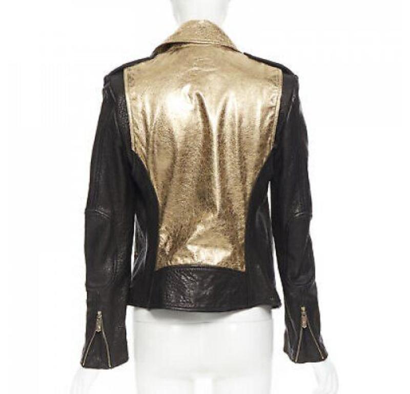 FAITH CONNEXION black pebble leather metallic gold back moto biker jacket FR38 S For Sale 1