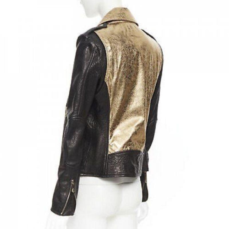 FAITH CONNEXION black pebble leather metallic gold back moto biker jacket FR38 S For Sale 2