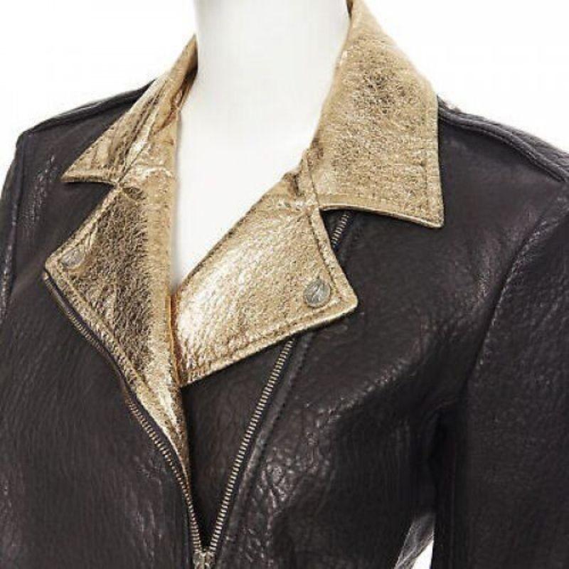 FAITH CONNEXION black pebble leather metallic gold back moto biker jacket FR38 S For Sale 3