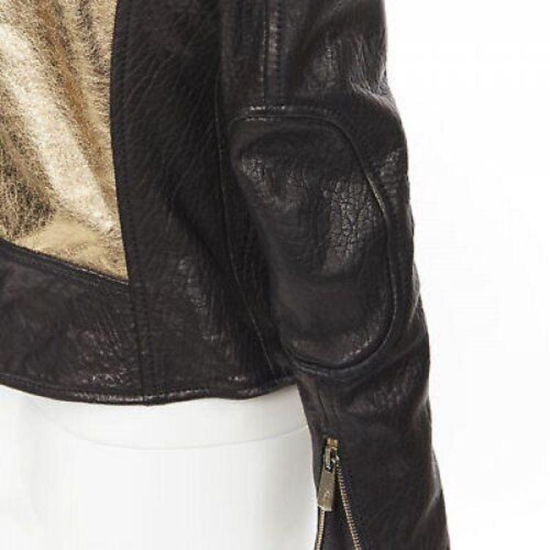 FAITH CONNEXION black pebble leather metallic gold back moto biker jacket FR38 S For Sale 4