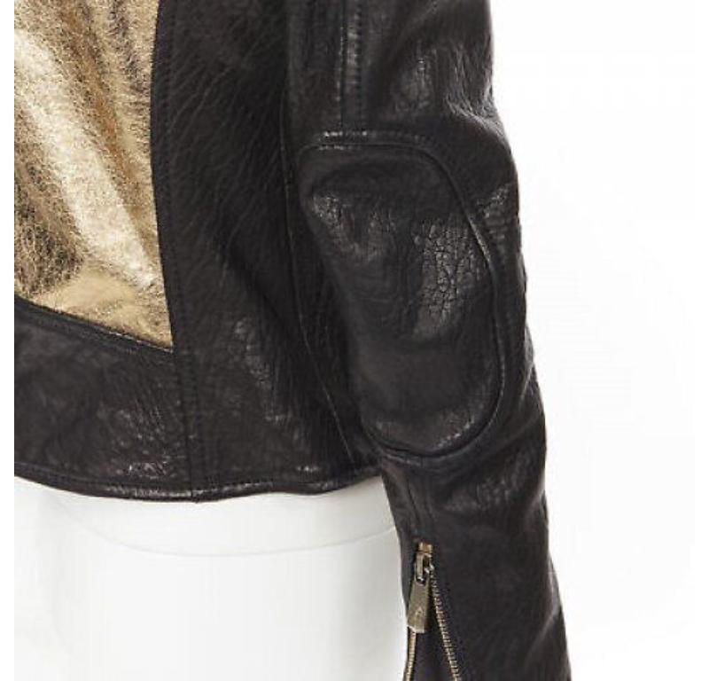 FAITH CONNEXION black pebble leather metallic gold back moto biker jacket FR38 S For Sale 4