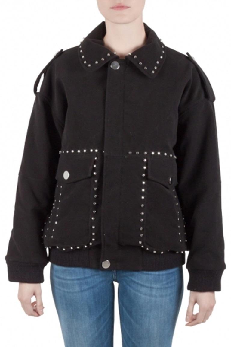 Faith Connexion Black Suede Studded Oversized Bomber Jacket M in vendita 1