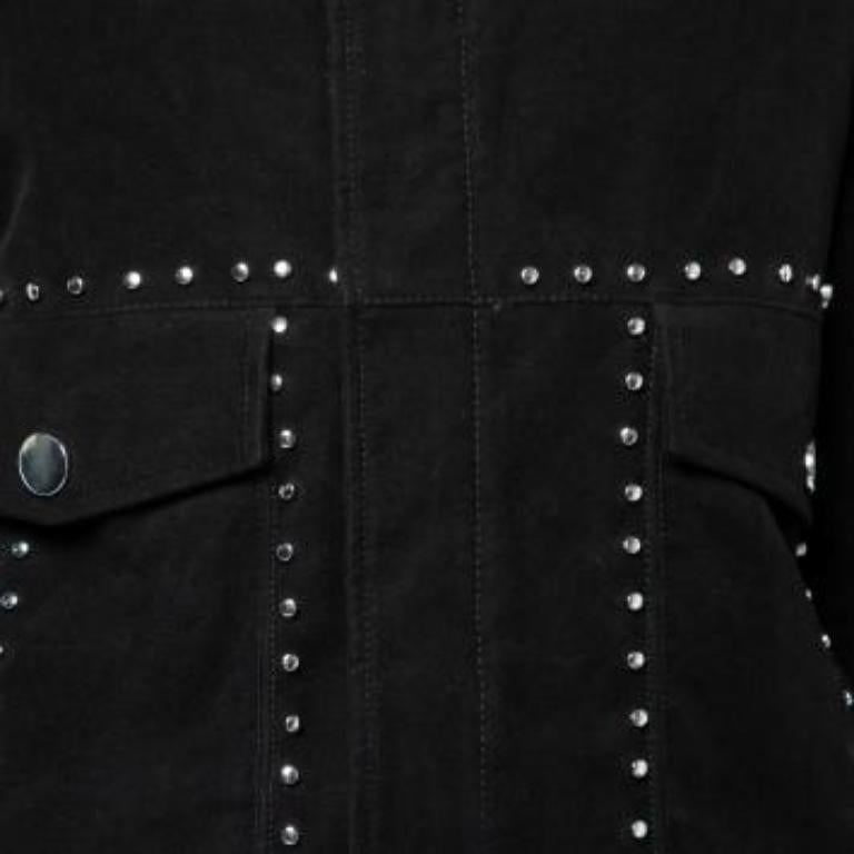 Faith Connexion Black Suede Studded Oversized Bomber Jacket M in vendita 2