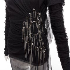 FAITH CONNEXION black viscose mesh overlay silver chain crystal top S