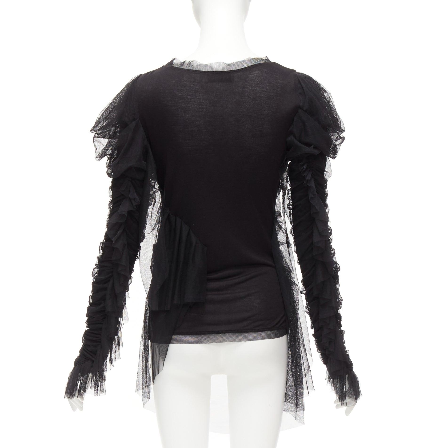 Women's FAITH CONNEXION black viscose mesh overlay silver chain crystal top S For Sale