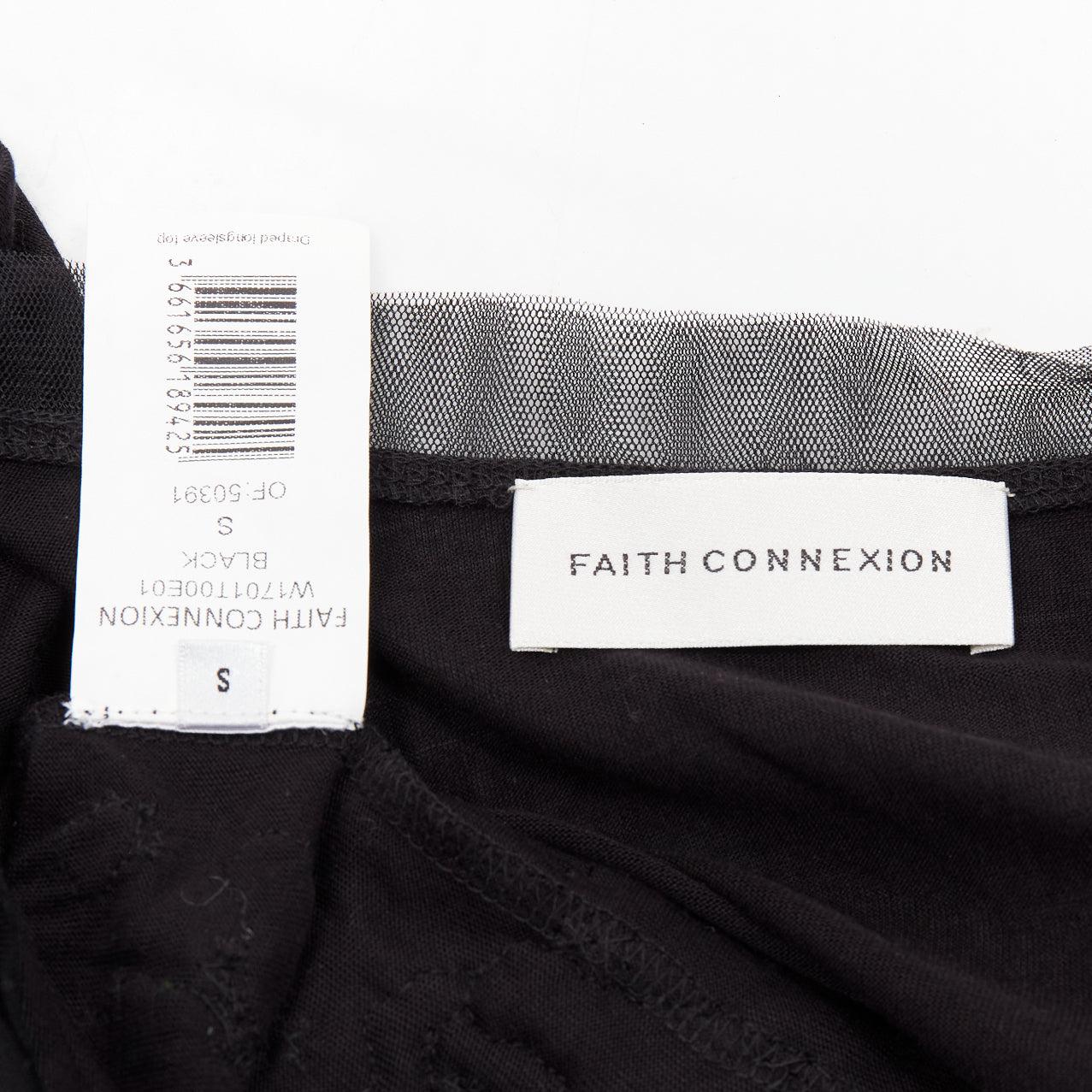 FAITH CONNEXION black viscose mesh overlay silver chain crystal top S For Sale 3