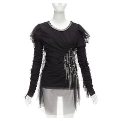 FAITH CONNEXION black viscose mesh overlay silver chain crystal top S
