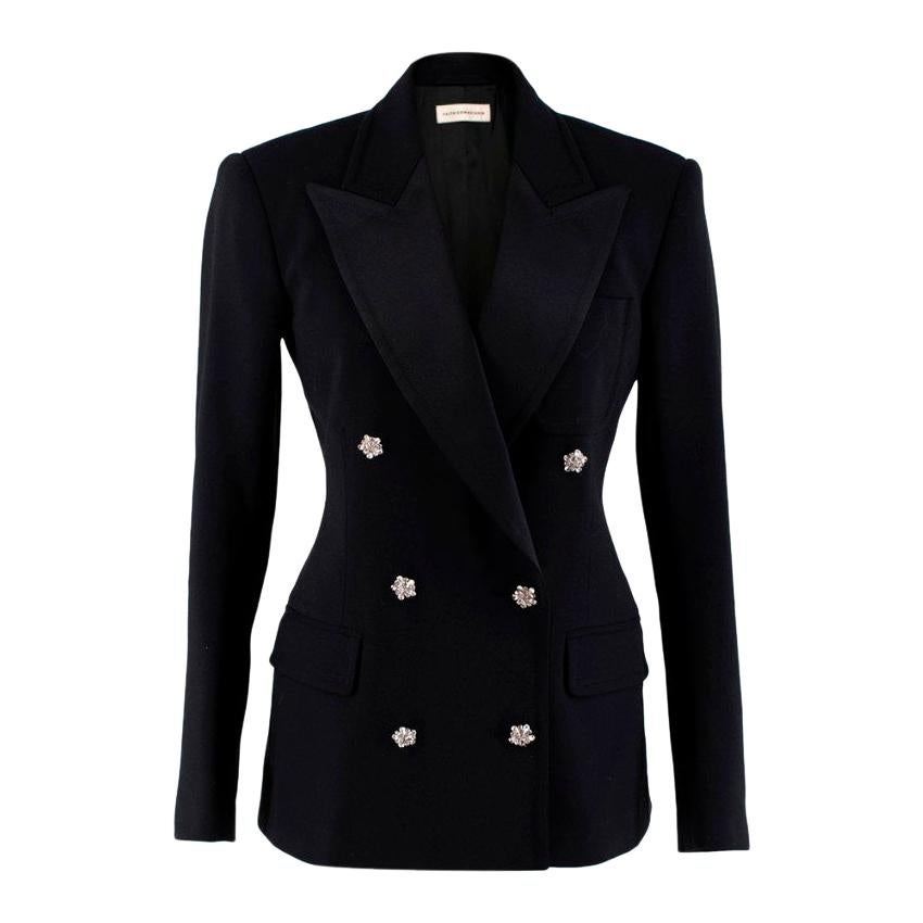 Faith Connexion Black Wool Blend Double-Breasted Blazer - Size US 4 For Sale