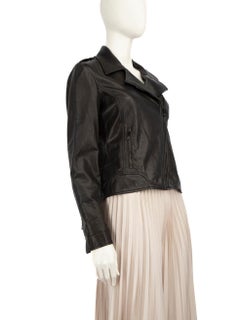 Faith Connexion Black Zipped Biker Leather Jacket Size L