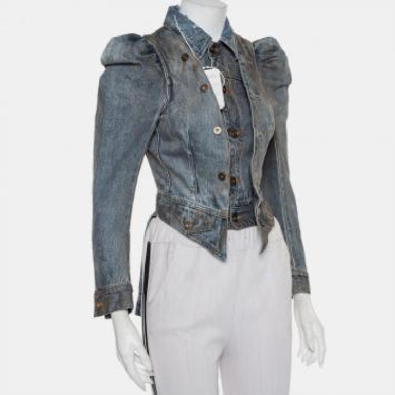 Faith Connexion Blue Denim Muddy Distressed Victorian Jacket XXS For Sale 5
