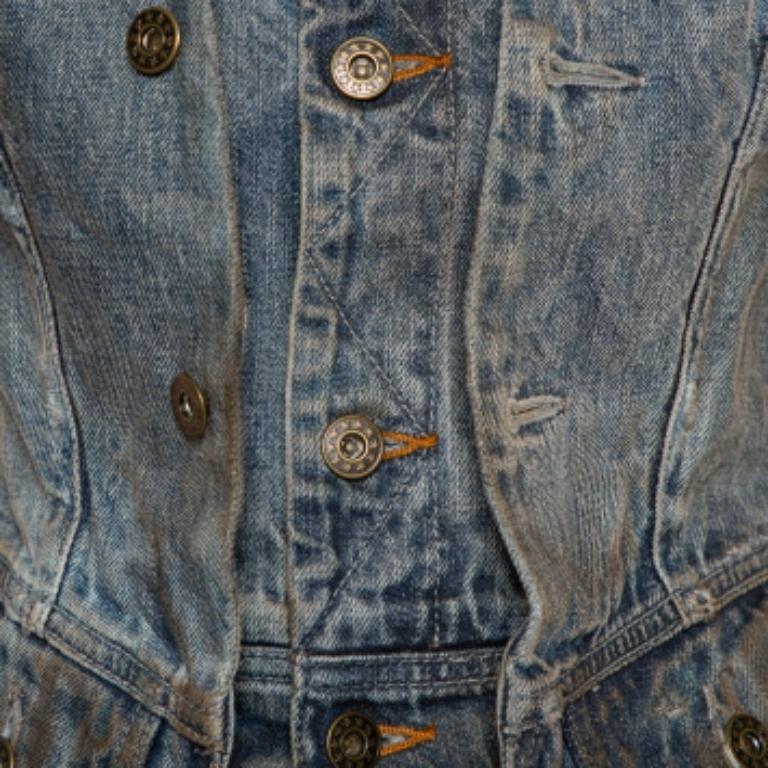 Faith Connexion Blue Denim Muddy Distressed Victorian Jacket XXS For Sale 2
