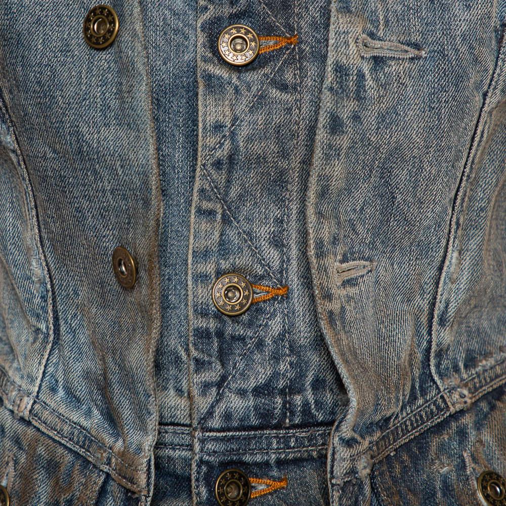 Faith Connexion Blue Denim Muddy Distressed Victorian Jacket XXS For Sale 2